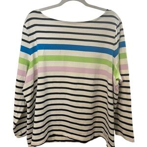 Talbots Women's size 3XP Boatneck Blue Pink Green Blue Striped Long Sleeve Shirt